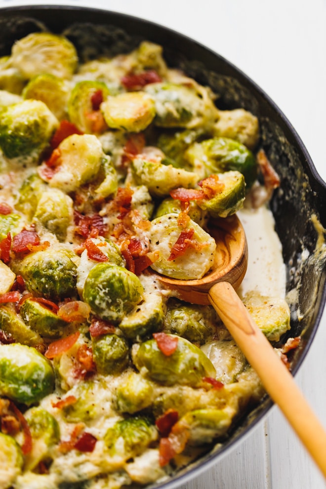 Creamy Bacon Roasted Brussels Sprouts